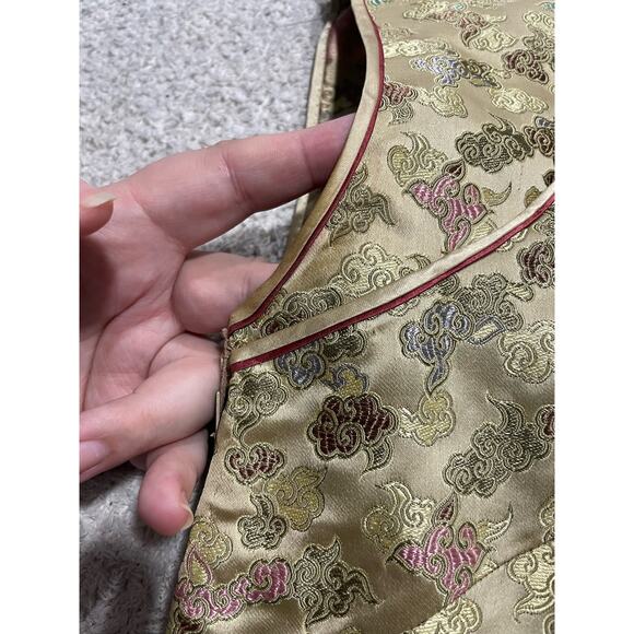 VTG Silk Chinese Qipao Dress Cheongsam 1960's Midi Mandarin Collar Yellow 60's - Picture 8 of 10